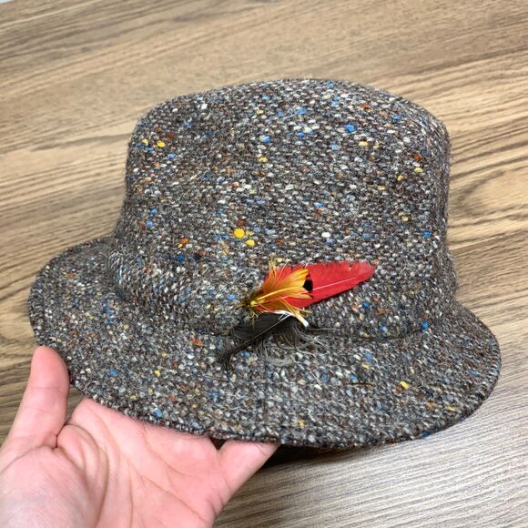 Vintage Tweed Wool Fedora, Hats Of Ireland Castlebar, Dongal Tweed, Size S 6 7/8 - Picture 2 of 9